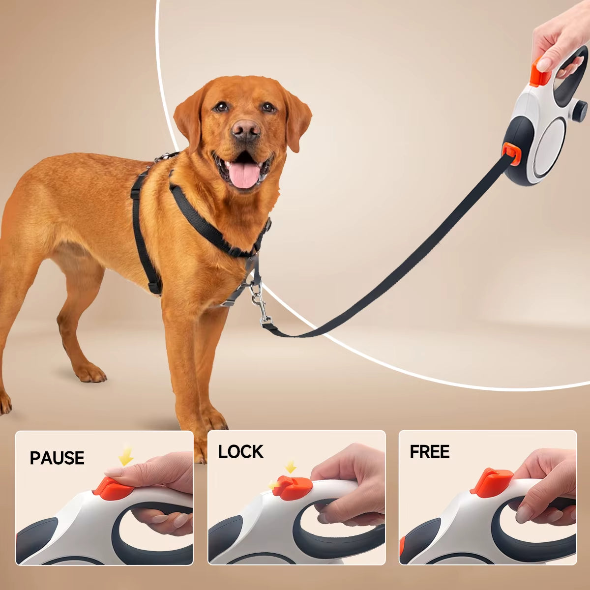 26-Foot Retractable Dog Leash, with a Portable Garbage Bag Holder Attached