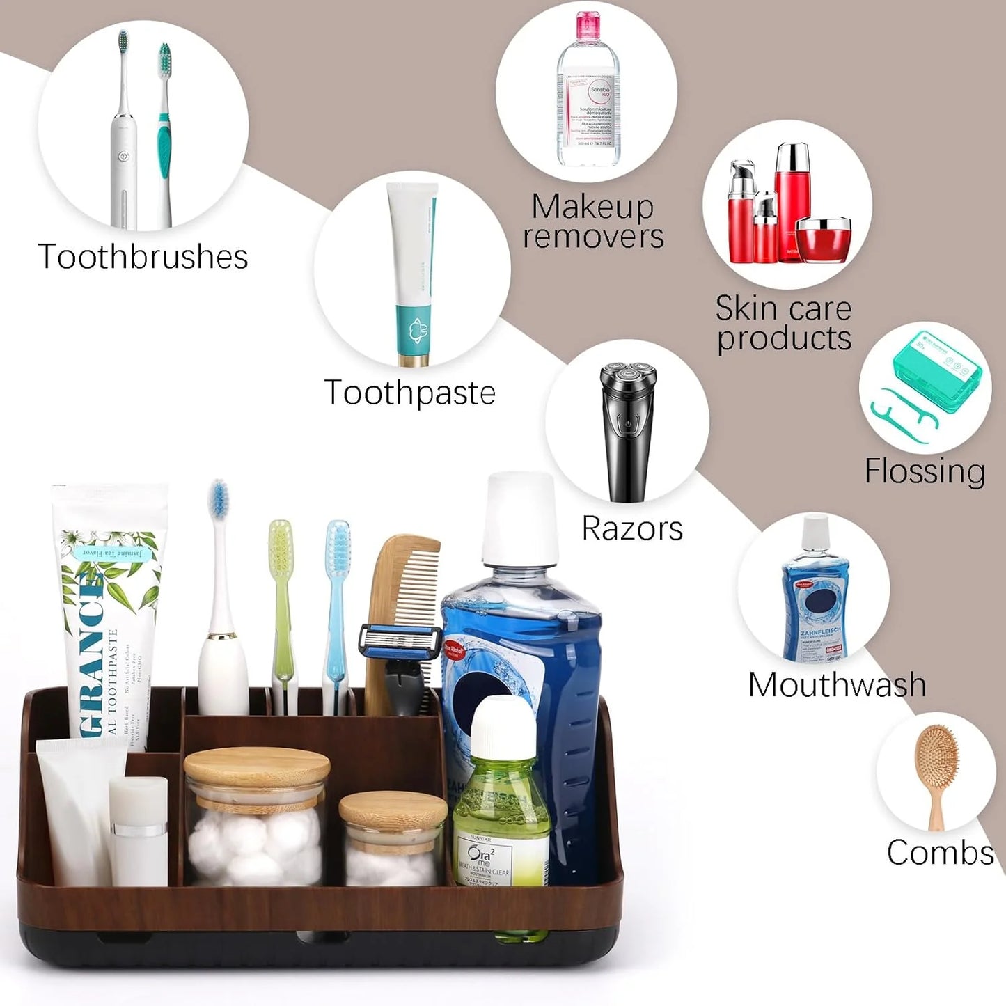 Wooden Toothbrush Holders for Bathrooms Countertop Organizer
