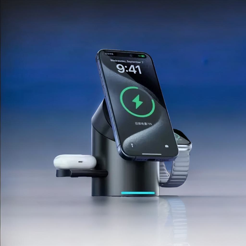 3 in 1 Magsafe Magnetic Touch Button Wireless Charger for Android + IOS Fast Charging Dock Station