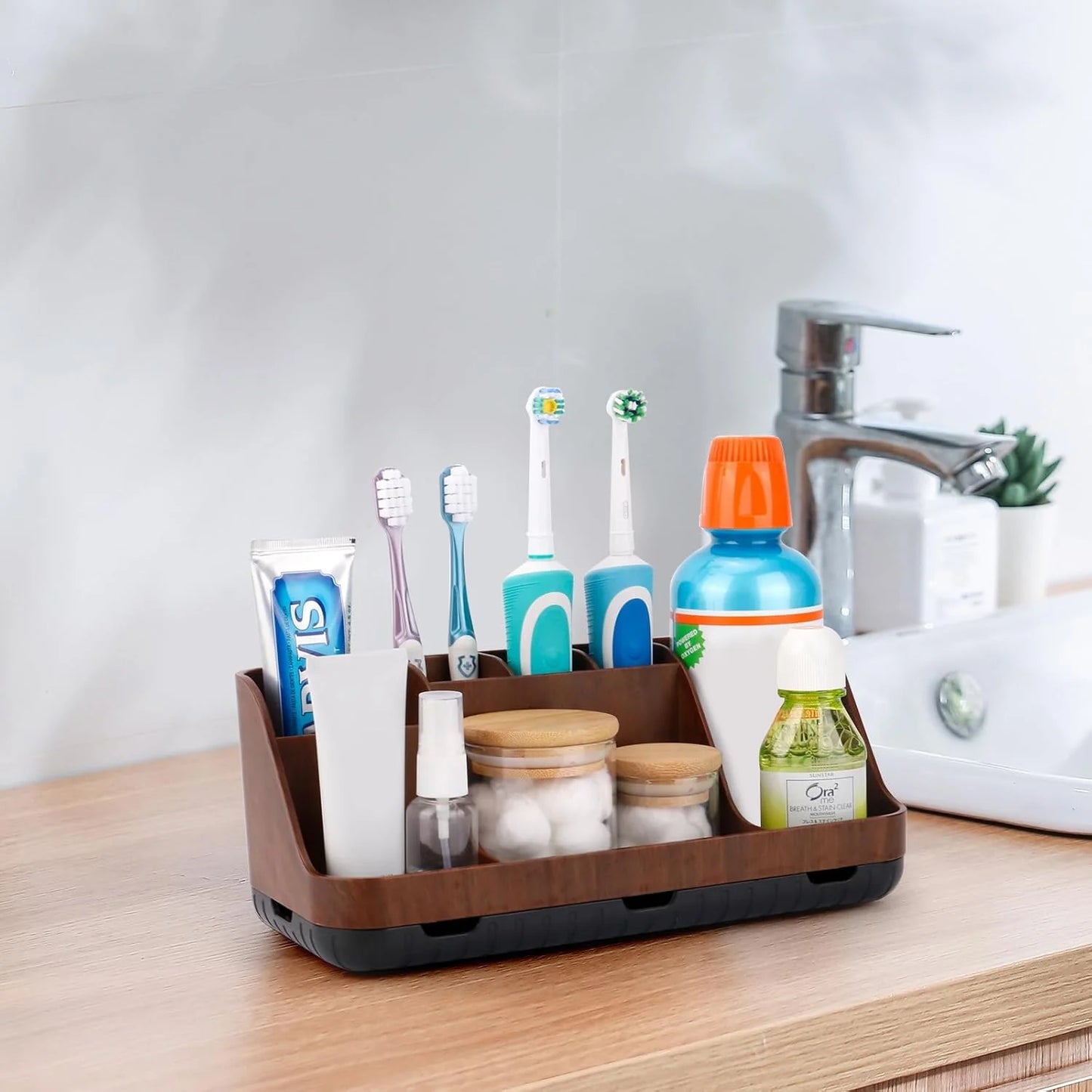Wooden Toothbrush Holders for Bathrooms Countertop Organizer