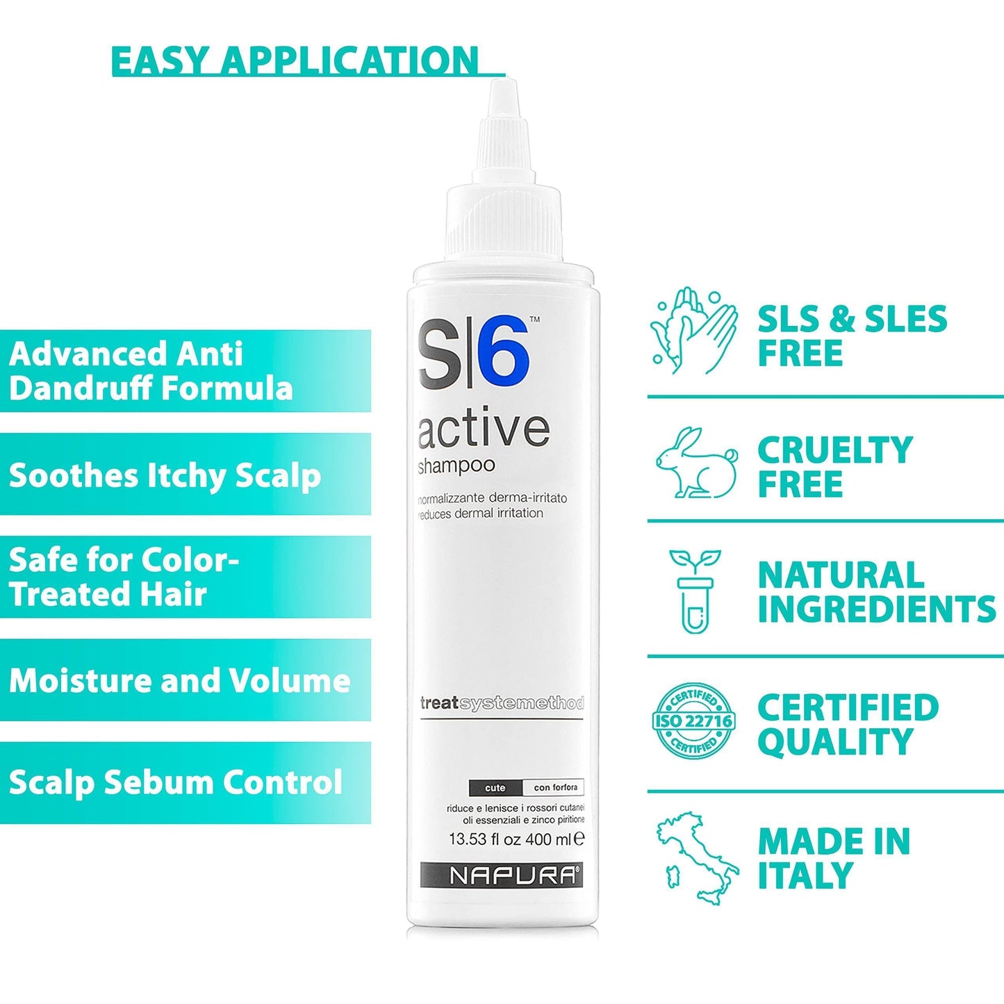 S6 Active Professional anti Dandruff Shampoo with Tea Tree Oil 1% Pyrithione Zinc and 5% Salicylic Acid Natural Itchy Scalp Treatment (13.53 Fl Oz) for Men and Women