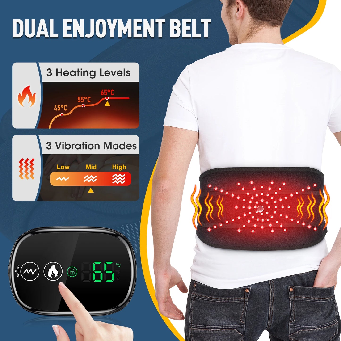 Cordless Heated Massager - Pad Red Light Massager with Waist Belt, 102 Red Light Beads