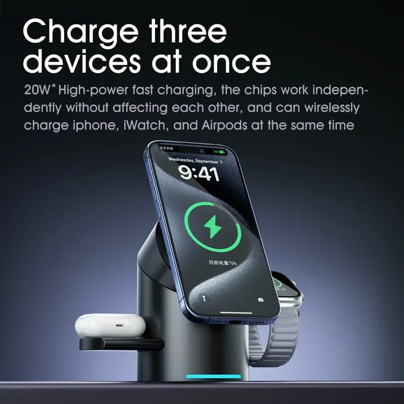 3 in 1 Magsafe Magnetic Touch Button Wireless Charger for Android + IOS Fast Charging Dock Station