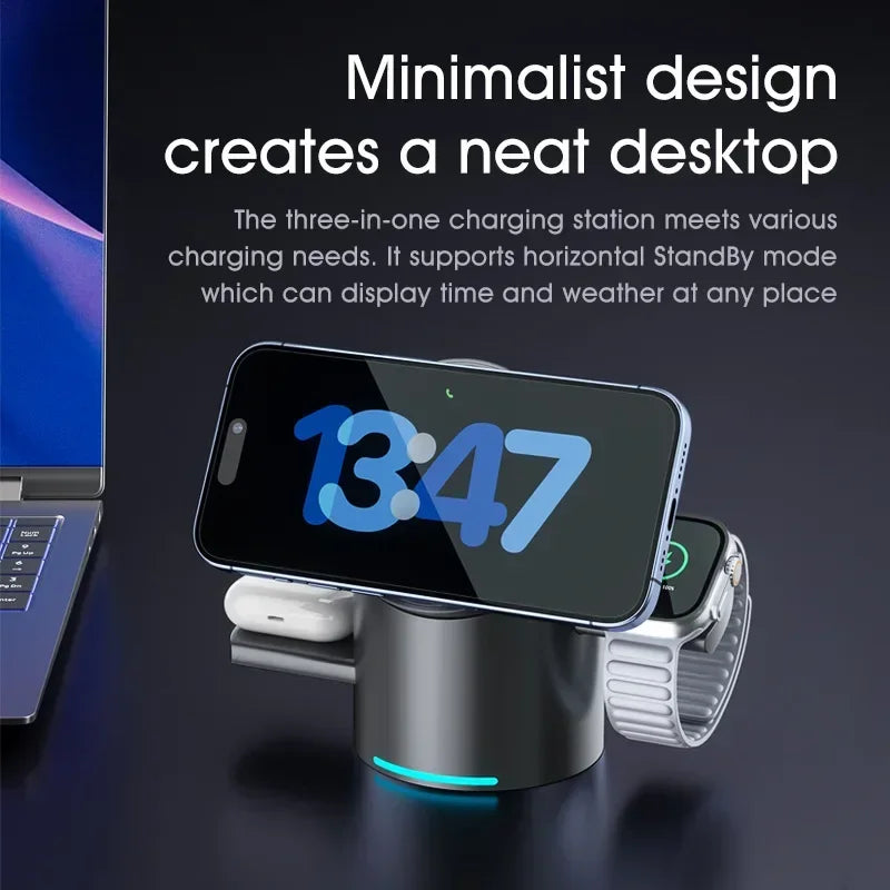 3 in 1 Magsafe Magnetic Touch Button Wireless Charger for Android + IOS Fast Charging Dock Station