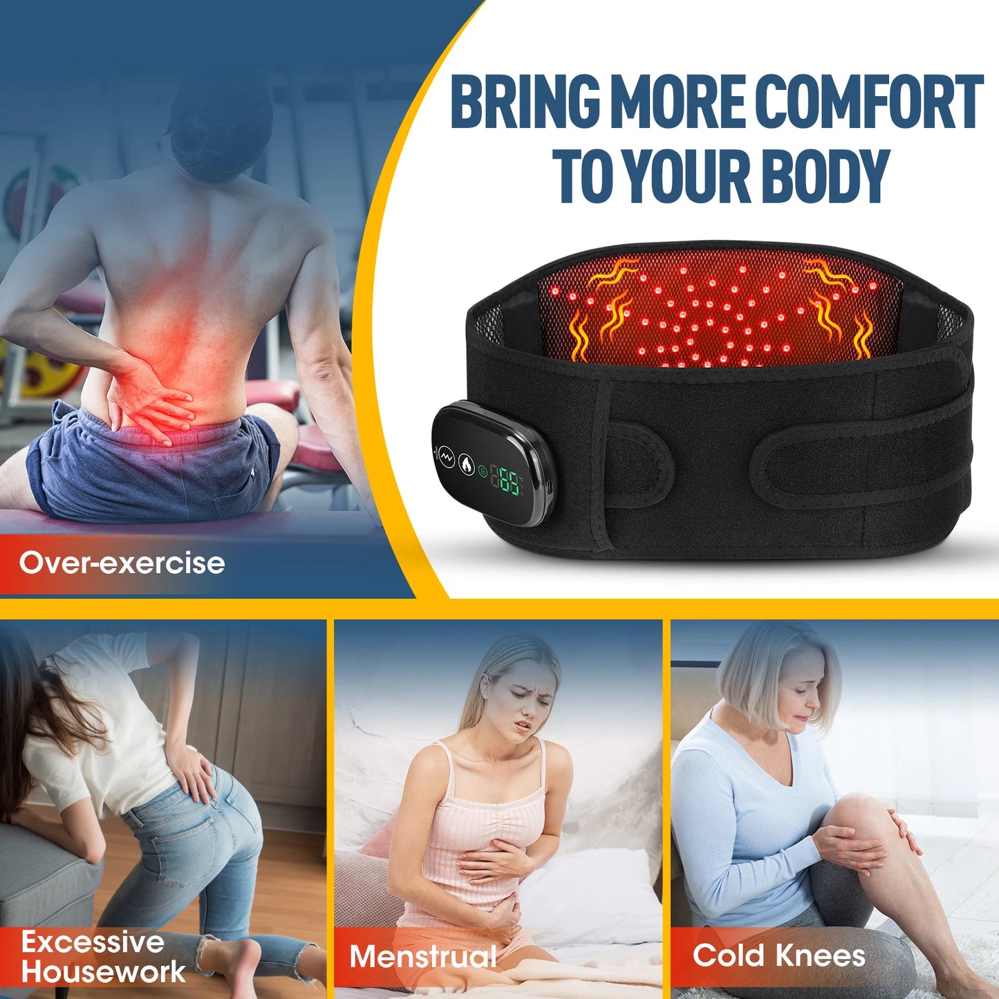 Cordless Heated Massager - Pad Red Light Massager with Waist Belt, 102 Red Light Beads