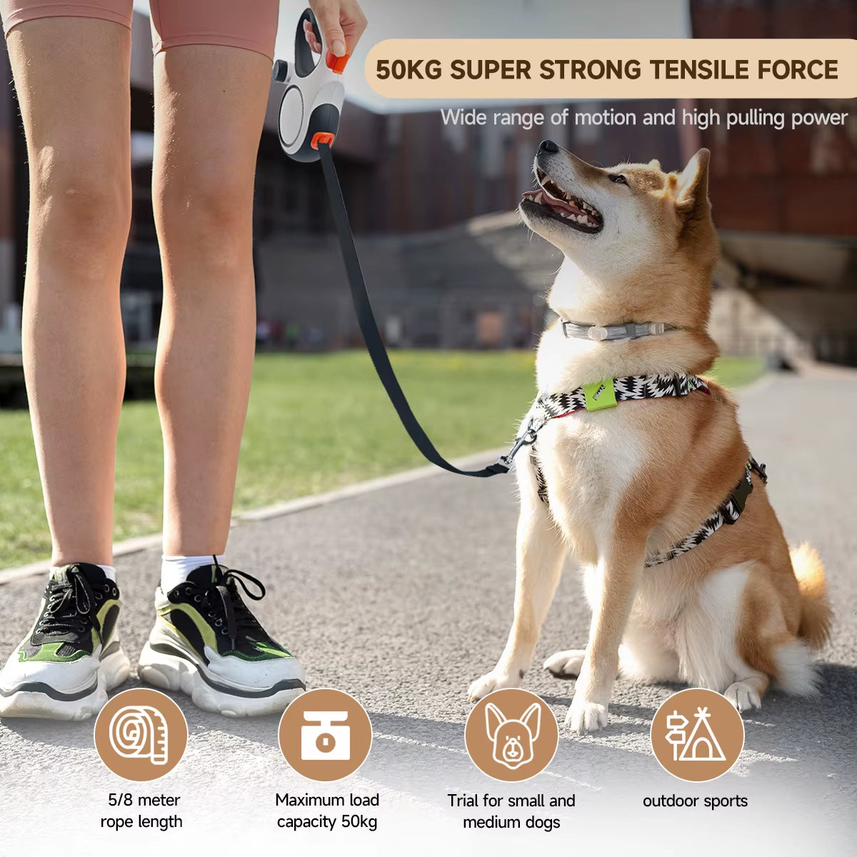 26-Foot Retractable Dog Leash, with a Portable Garbage Bag Holder Attached