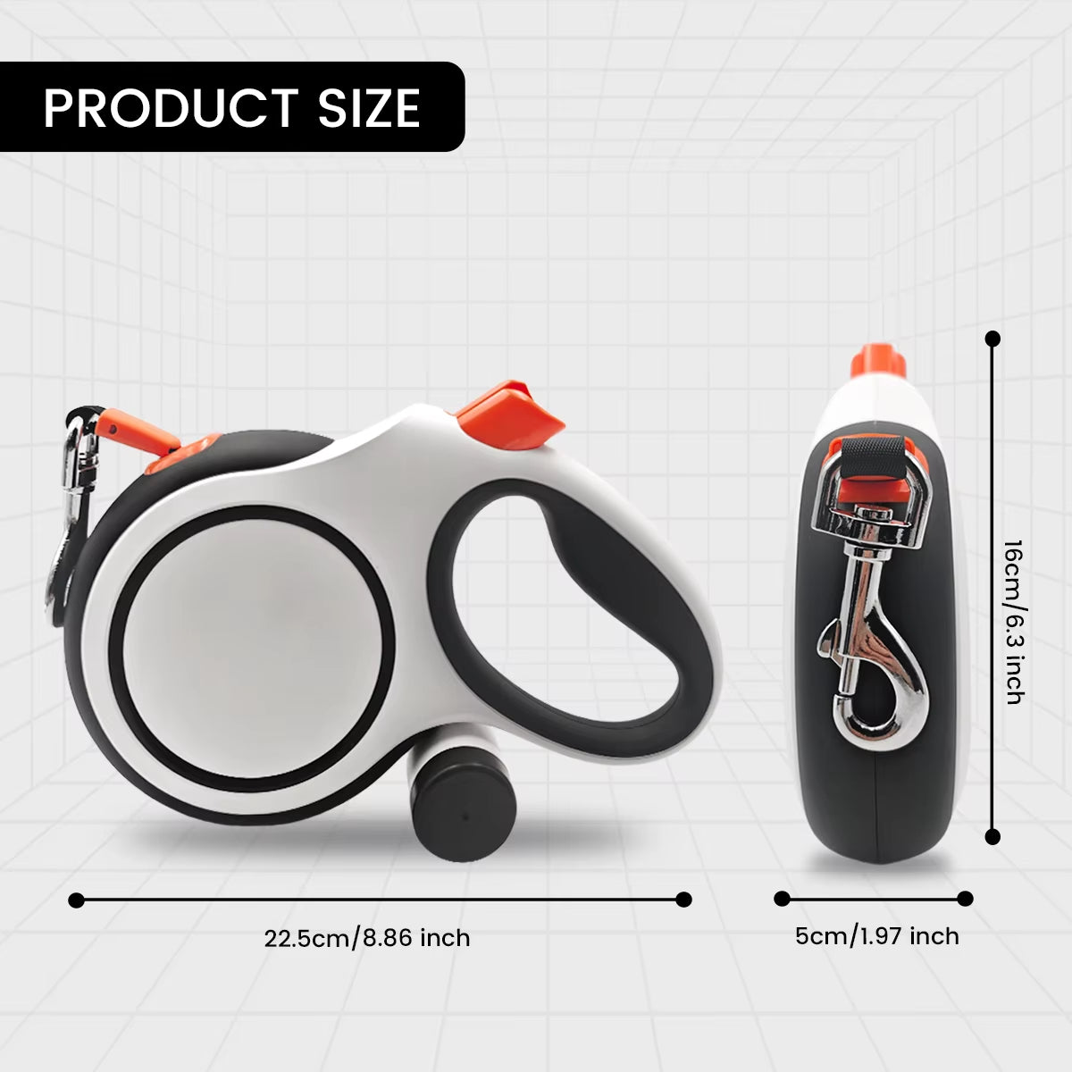 26-Foot Retractable Dog Leash, with a Portable Garbage Bag Holder Attached