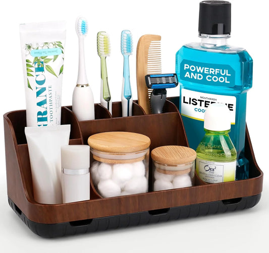 Wooden Toothbrush Holders for Bathrooms Countertop Organizer 