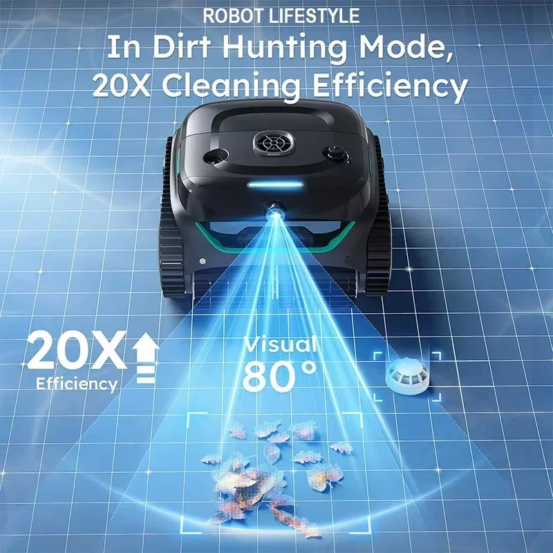 Wireless Robot Swimming Pool Cleaner with AI Vision and Self-Learning Technology, 80° Dual-Layer Filtration, 180 Minutes Runtime, Suitable for Areas up to 200㎡