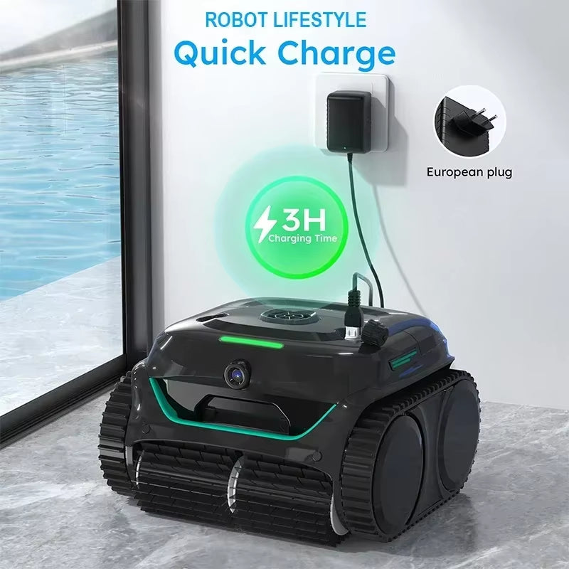 Wireless Robot Swimming Pool Cleaner with AI Vision and Self-Learning Technology, 80° Dual-Layer Filtration, 180 Minutes Runtime, Suitable for Areas up to 200㎡